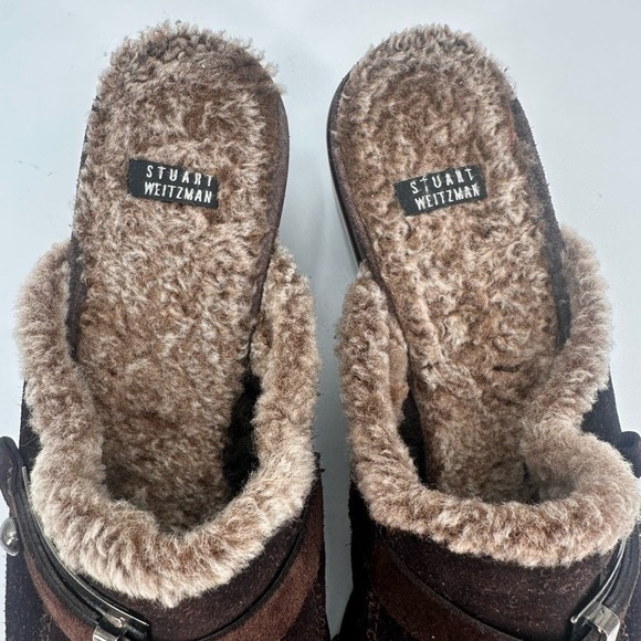 Stuart Weitzman Brown Suede Mules with Fur Trim - Picture 3 of 7